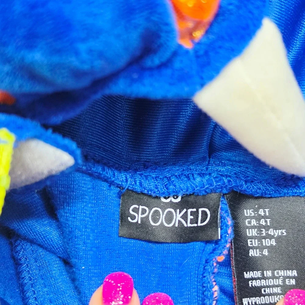 Spooked Dragon Costume Kids 4T Blue Orange Wings Plush Jumpsuit READ FLAW